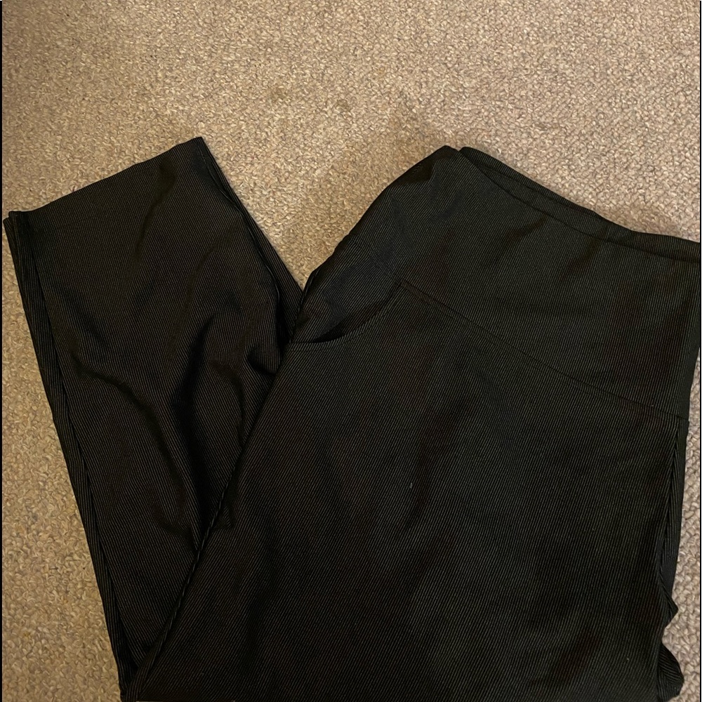 Pull on dark gray black striped pants